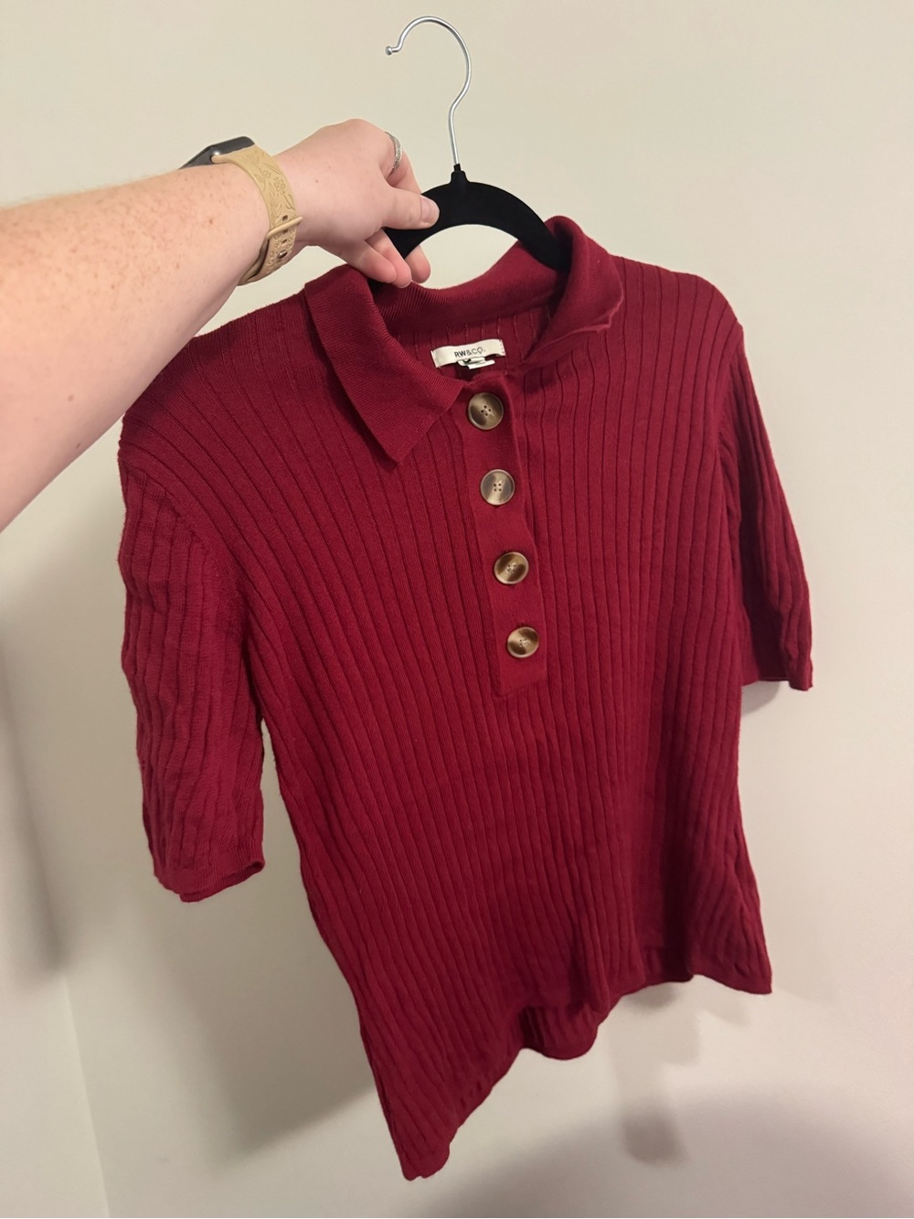 RW&CO. Ribbed Polo Collared Top